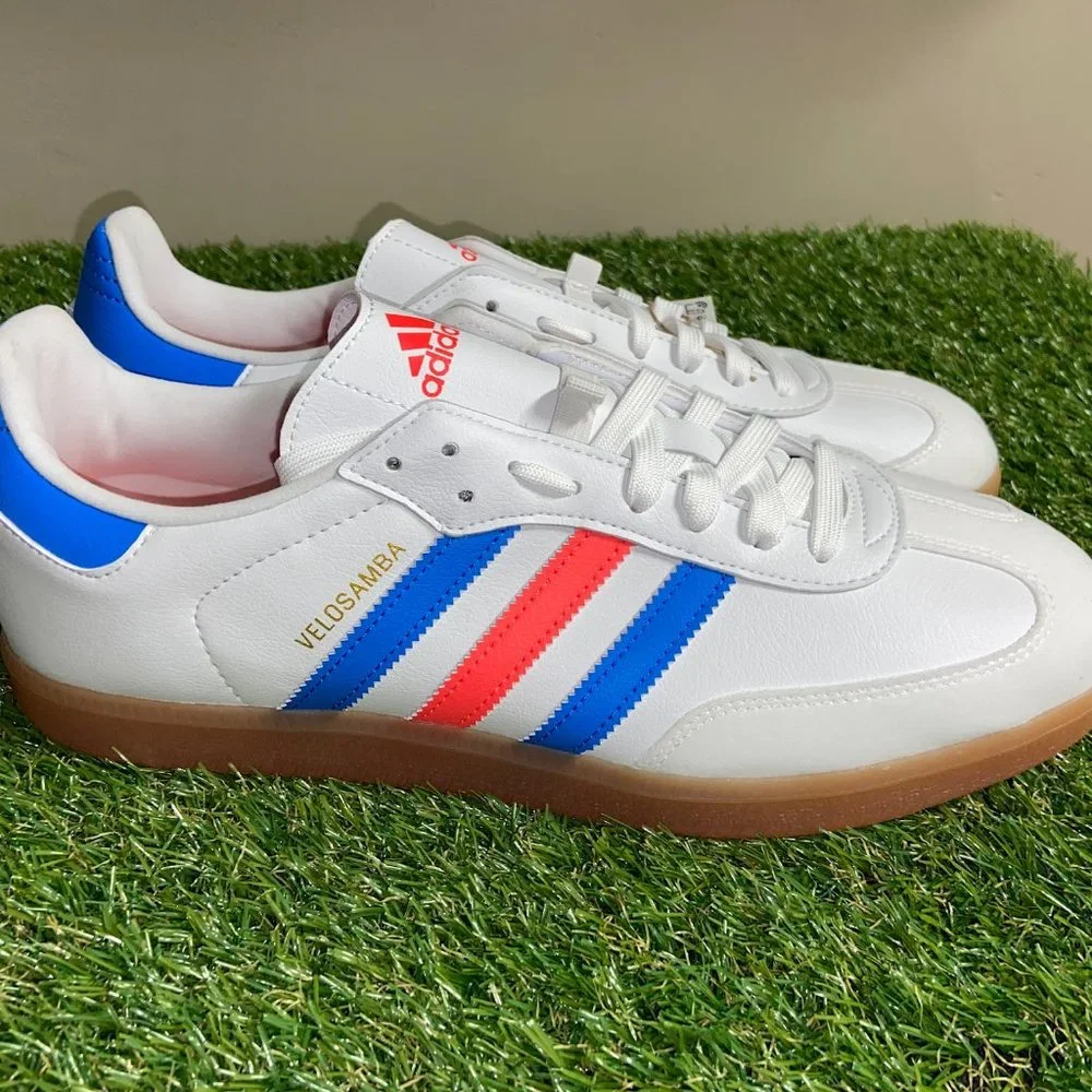 Adidas VeloSamba Vegan White Blue Rush Cycling Shoes Mens Size GW5323 NEW